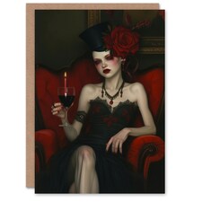 Horror Goth Fashion Red Wine Lady Portrait Her Birthday Card