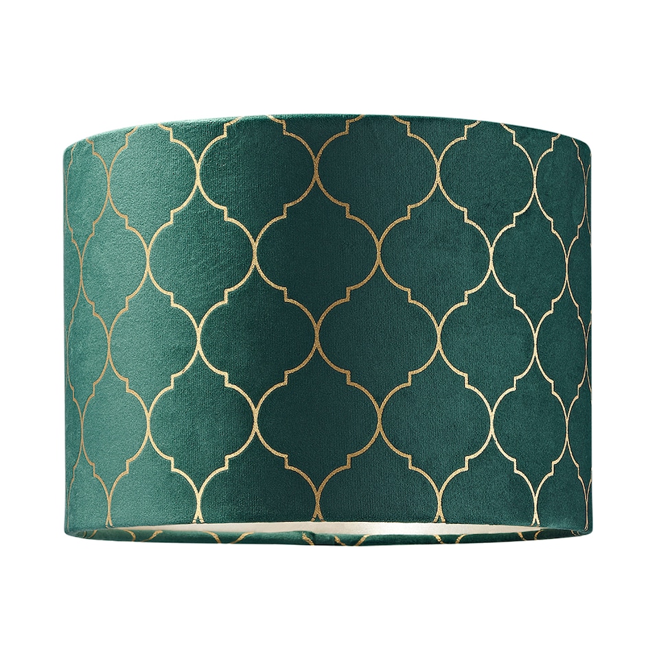 image 1 of Modern Soft Brushable Forest Green Velvet 25cm Lamp Shade with Gold Foil Decor | Green