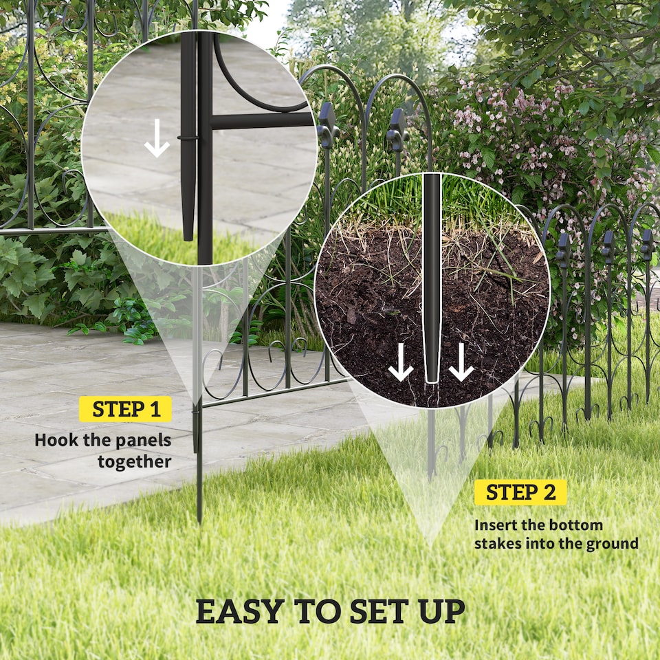 image 1 of Outsunny 5PCs Decorative Garden Outdoor Picket Fencing Metal Border Edging