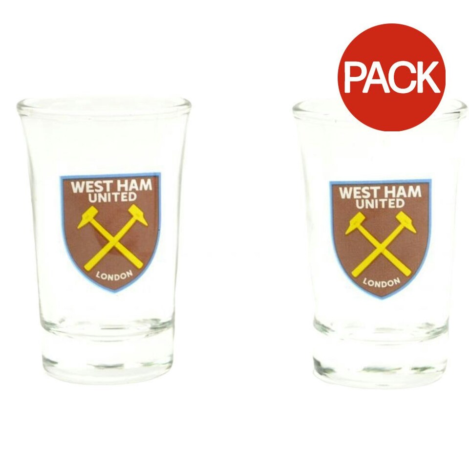 image 1 of West Ham United FC Shot Glass Set (Pack of 2) - Clear/Maroon - One Size
