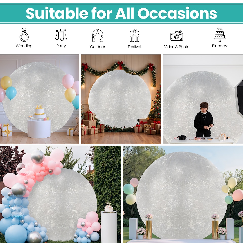 image 1 of 190GSM Shiny Silver Round Arch Wrinkle-Resistant Backdrop Cover - 180cm