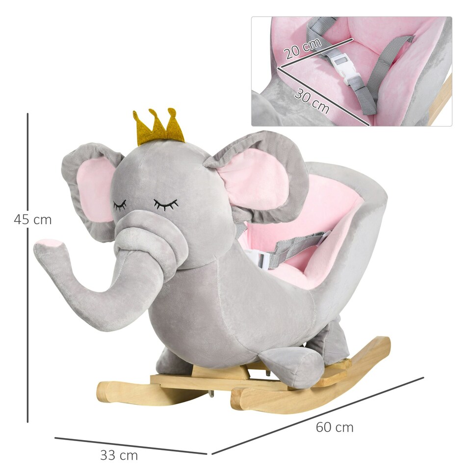 image 1 of HOMCOM Baby Rocking Horse Elephant Rocking Chair Rocker Toy, for 18-36 Months