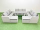 image 1 of Fimous Patio Garden Furniture Sets with Black Glass Top Dining Table 3 Seater Sofa 2 Big Stool Light Grey