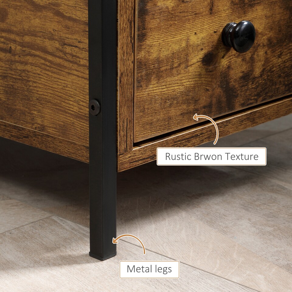 image 1 of HOMCOM Side Table, Narrow Bedside Table with 2 Drawers and Storage Shelf, Industrial End Table with Metal Frame for Small Spaces, Rustic Brown | Brown