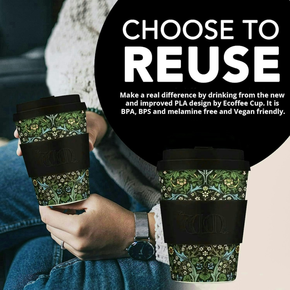 image 1 of 12oz 350ml William Morris Reusable Eco-Friendly 100% Plant Based Coffee Cup - Melamine Free, Dishwasher/Microwave Safe Travel Mug N/A | Blackthorn