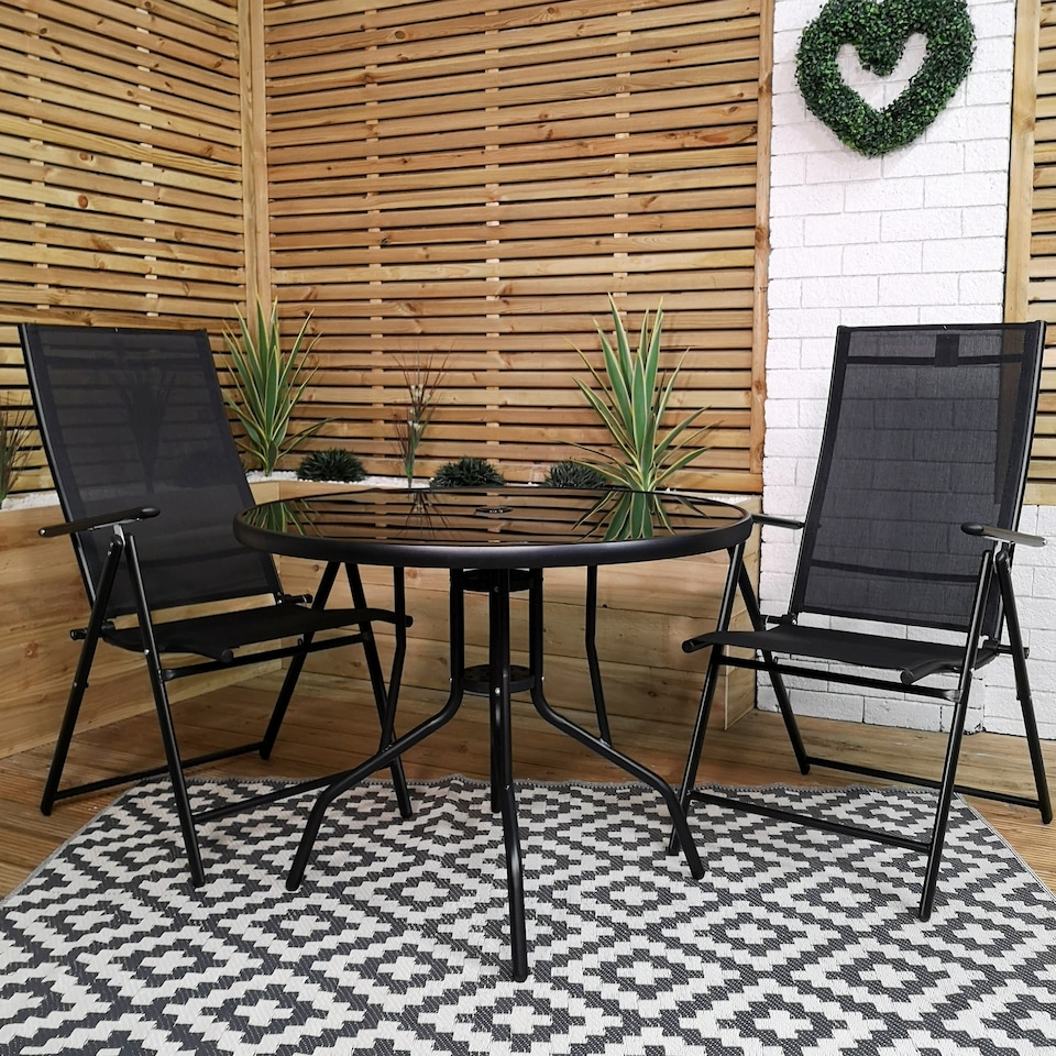 image 1 of Outdoor 2 Person Round Glass Top Garden Patio Dining Table Chairs Set