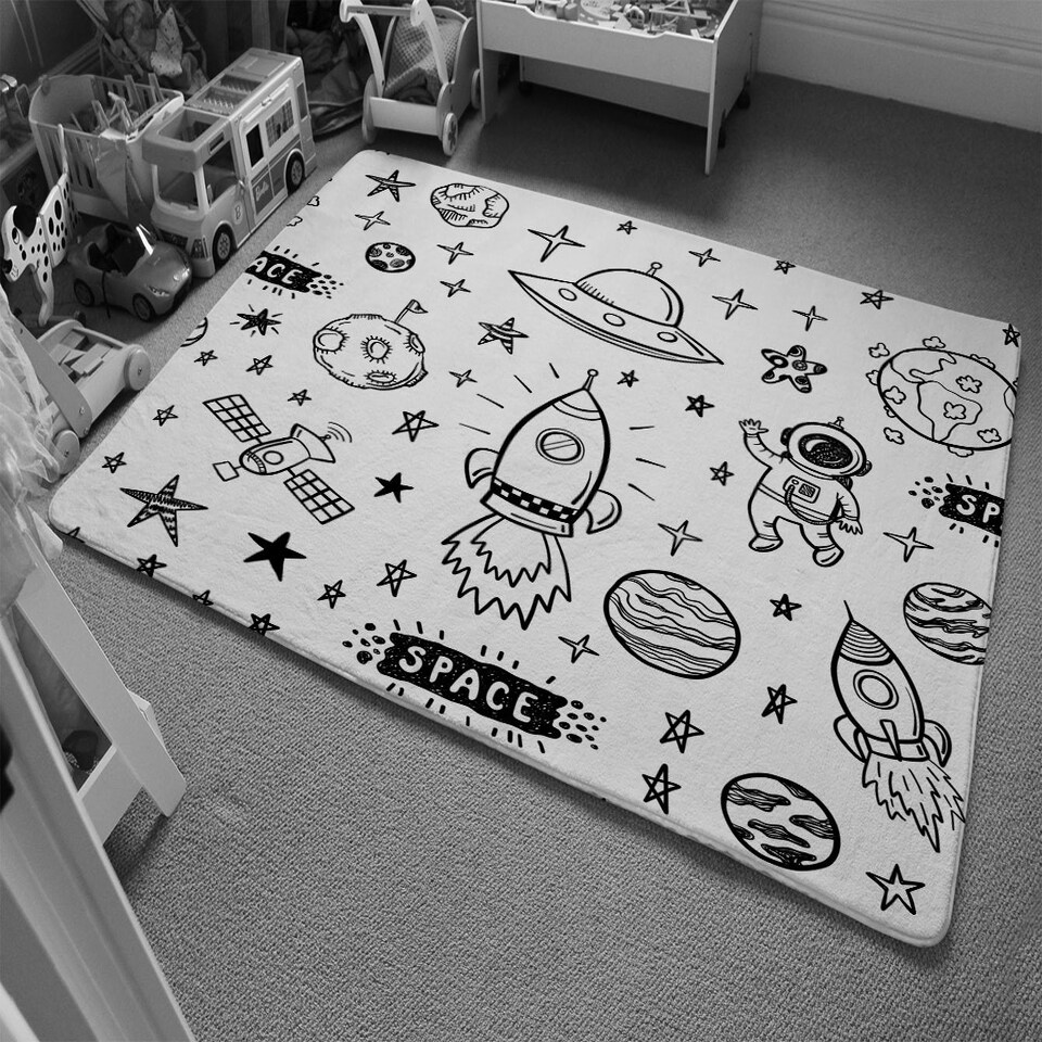 image 1 of Doodle space (Rug) Black | Medium: 80x150cm