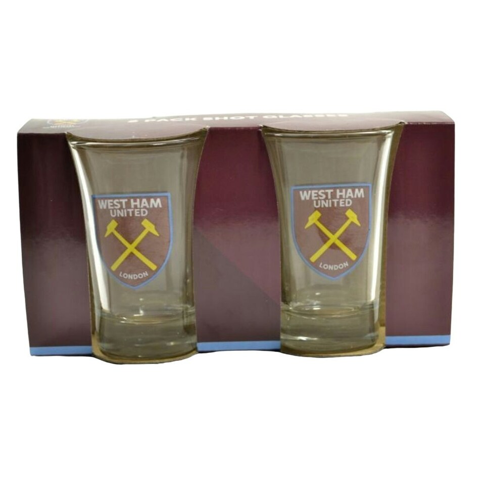 image 1 of West Ham United FC Shot Glass Set (Pack of 2) - Clear/Maroon - One Size