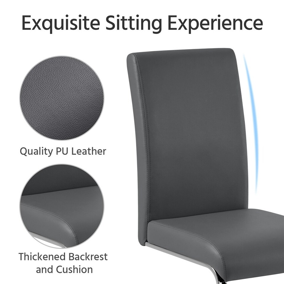 image 1 of Yaheetech Set of 2 Dining Chairs Faux Leather Chairs with Metal Legs Grey | Dark Grey