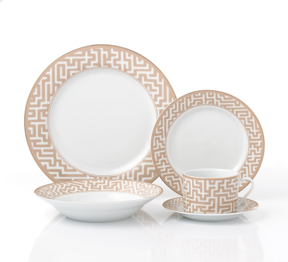 image 1 of 20pc Mosaic Cream & Gold Dinner Set