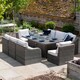 image 1 of Luxury Rattan 8 Seater Sofa Set with Integrated Fire Pit Table in Stone