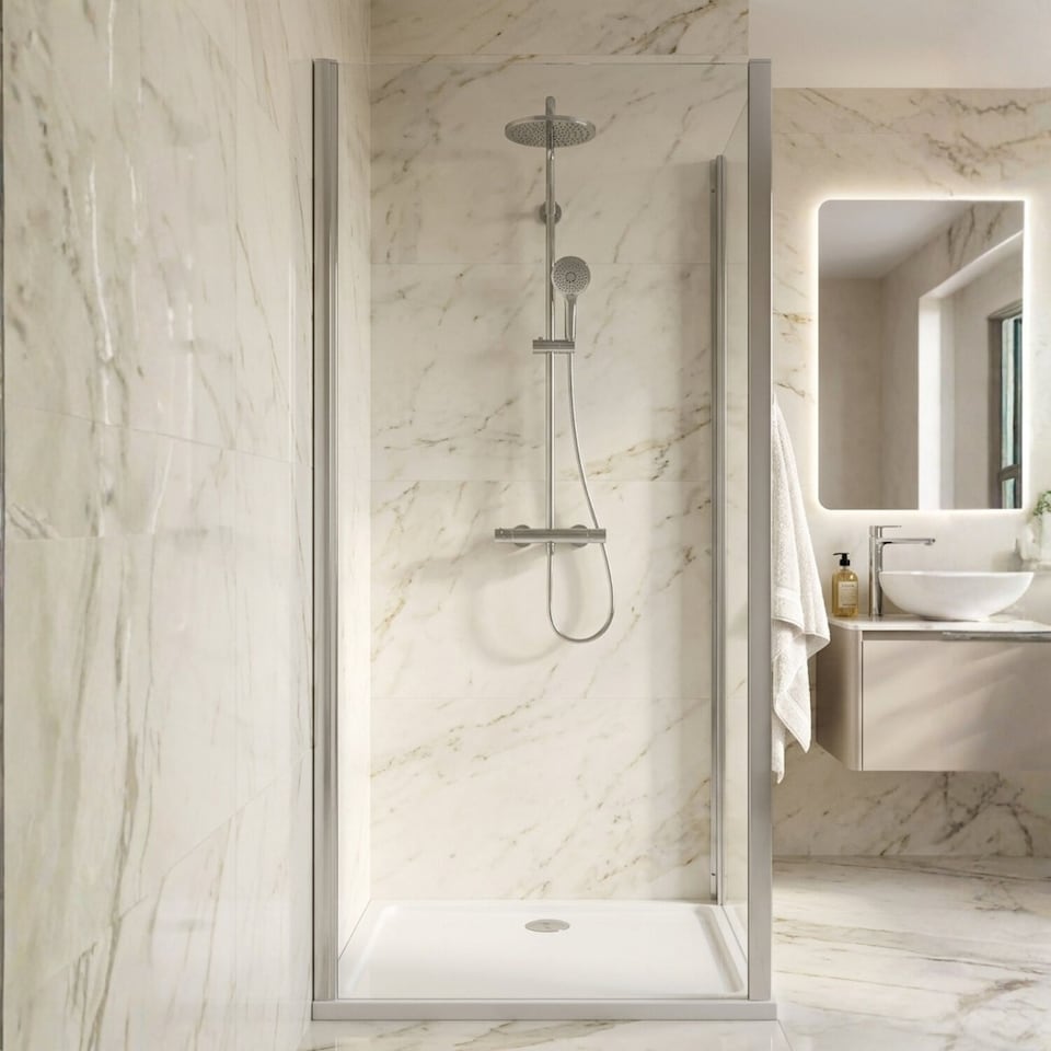 image 1 of Balterley Contemporary Shower Enclosure Glass Side Panel | Silver | Chrome | 1