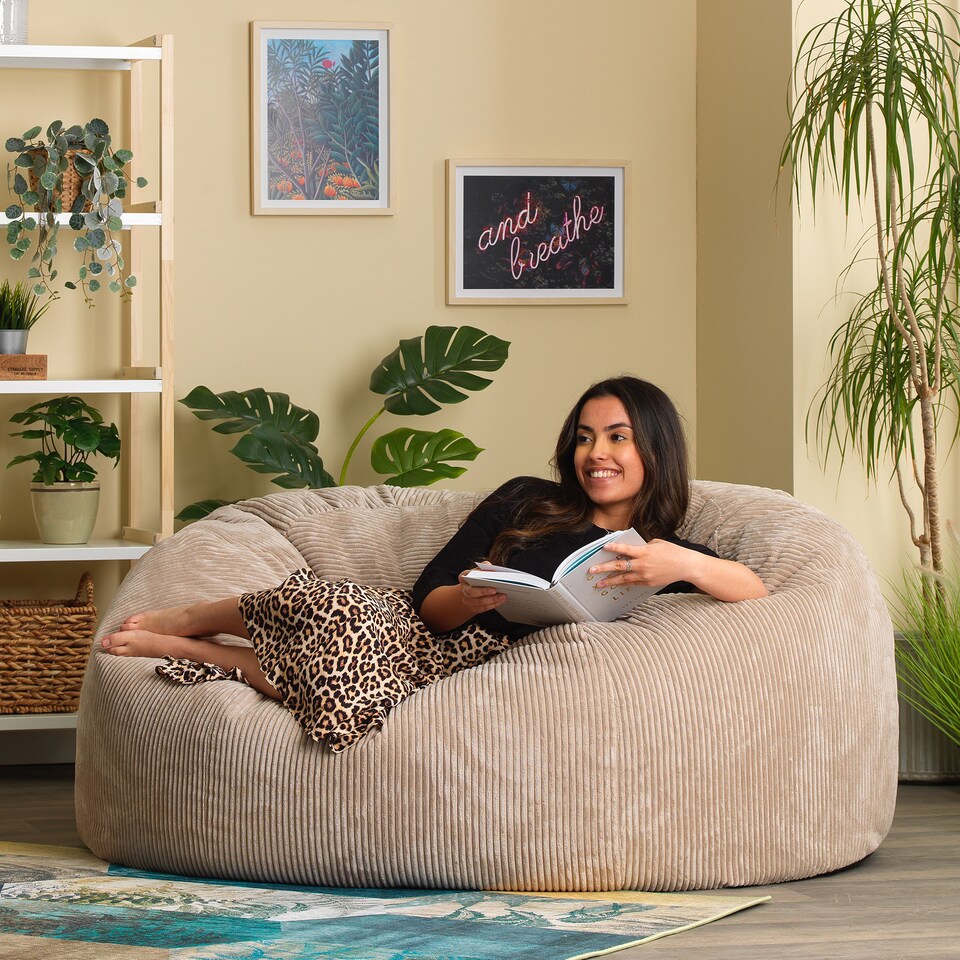 image 1 of Soul Giant Corduroy Bean Bag Natural 2-Seater Bean Bag Chair | Cream | Natural | XL | 1