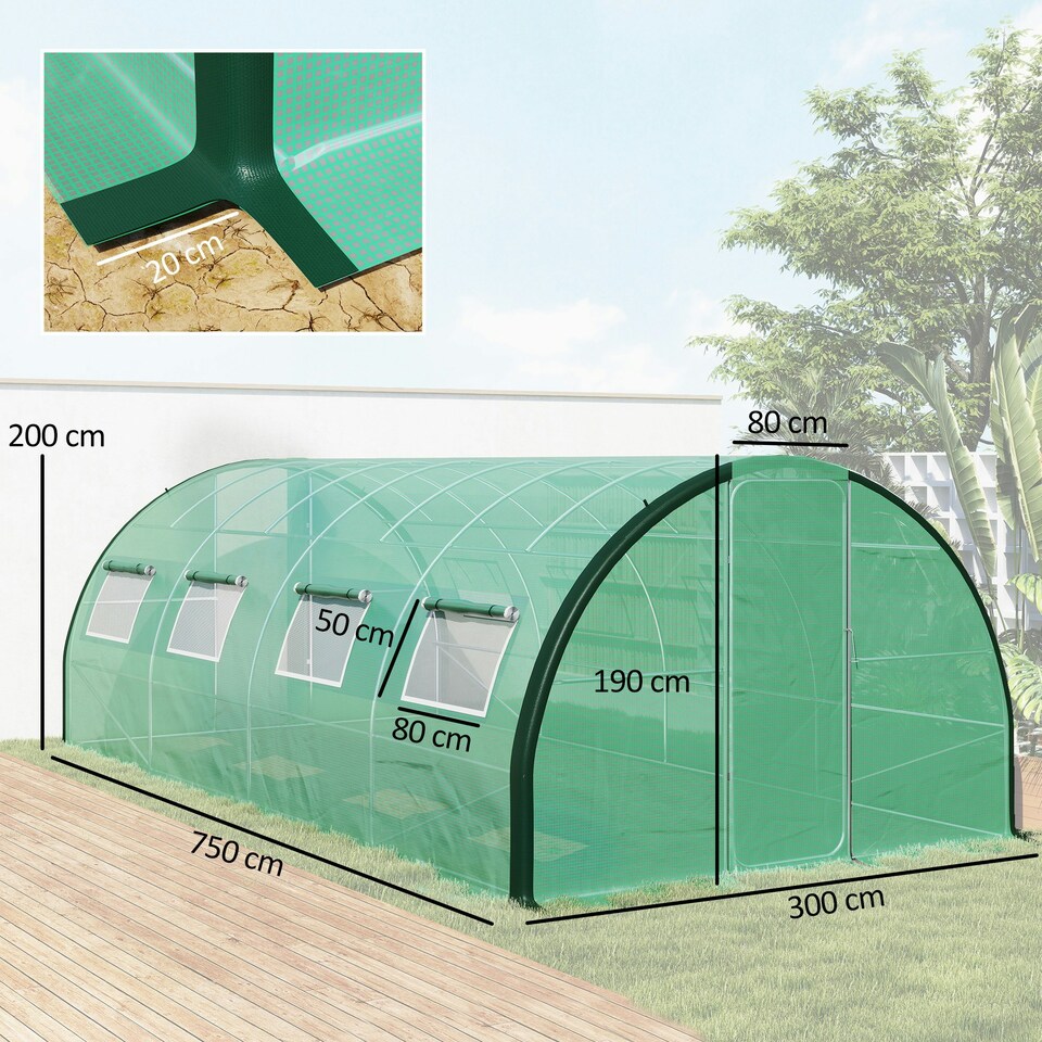 image 1 of Outsunny Tunnel Greenhouse, Upgraded Structure, Hinged Doors, 6 x 3(m), Green