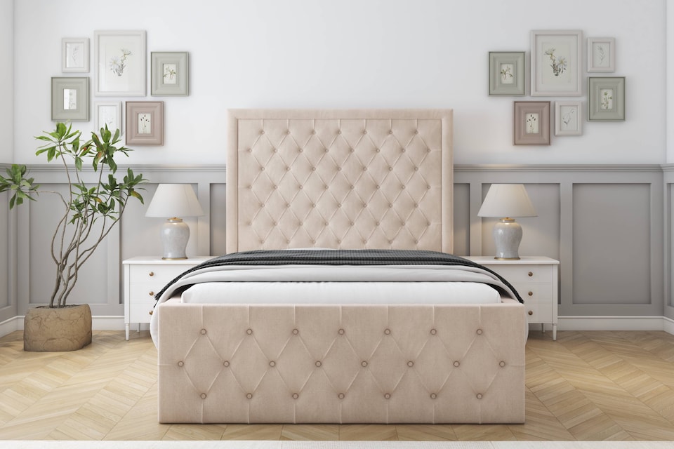 image 1 of Sloomy Vienna Sand Naples Bed Frame With Mattress With 50" Upholstered Headboard 3' Single