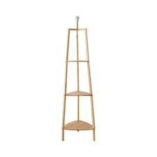 ValueLights Hiru Natural Wood 3 Tier Shelf Floor Lamp | Brown