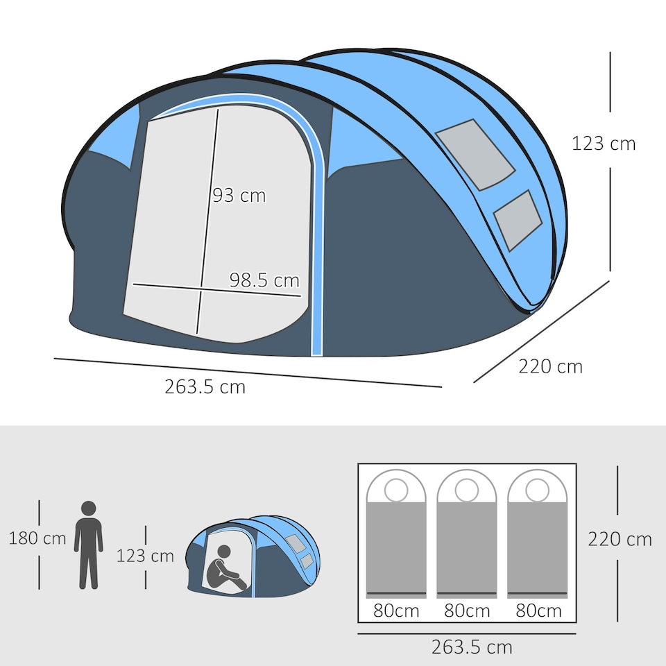 image 1 of Outsunny Camping Tent Dome Pop-up Tent with Windows for 4-5 Person