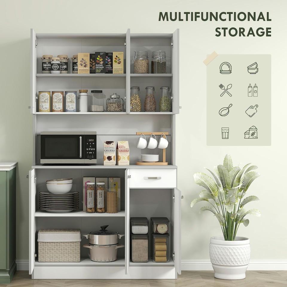 image 1 of HOMCOM Freestanding Kitchen Cupboard, Storage Cabinet with Doors White