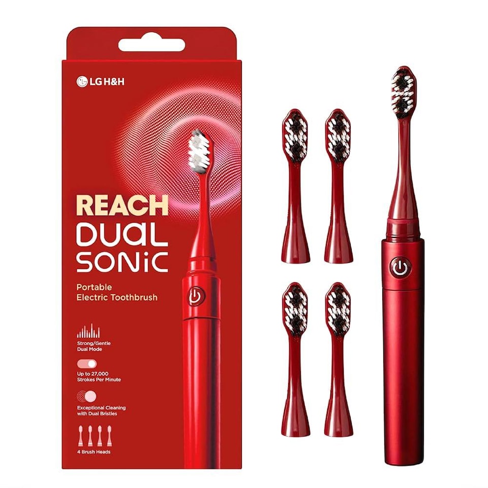 image 1 of LG Reach Dual Sonic Toothbrush includes 4 Toothbrush Heads 27000 VPM Red