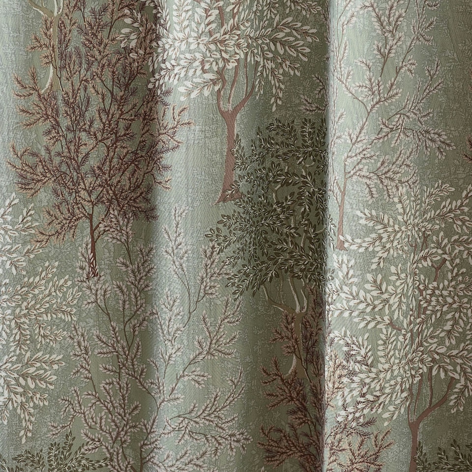 image 1 of Catherine Lansfield Woodland Trees 46x54 Inch Lined Pencil Pleat Curtains Green Gold | Champagne Gold