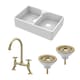 image 1 of Fireclay Kitchen Bundle - Double Bowl Stepped Weir Butler Sink, Wastes & Bridge Crosshead Tap, 795mm - Brushed Brass - Balterley