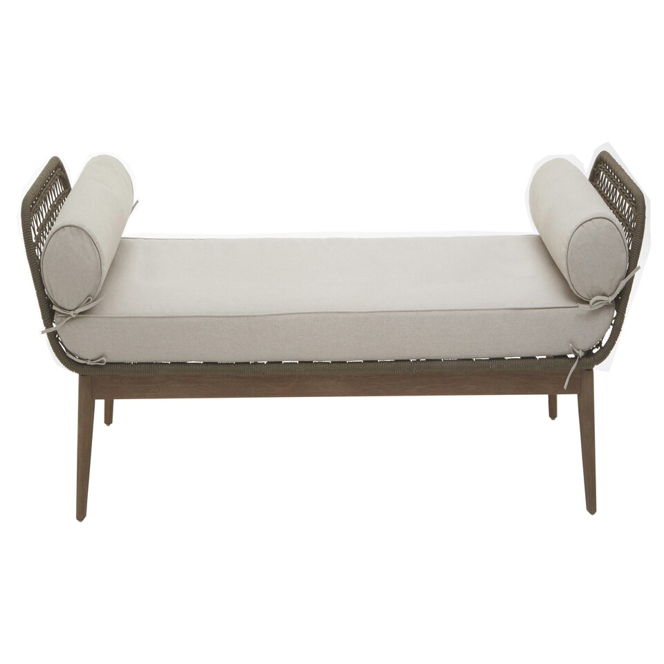 image 1 of Interiors by Premier Rattan Woven Day Bed with 2 side Round Pillow, Rattan Lounge Bench, Wooden Day Bed for Living Room Brown