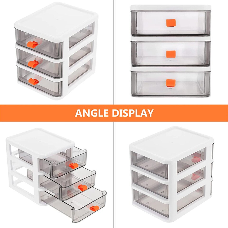 image 1 of Living and Home 3-Tier Stationery Cosmetic Storage Box Drawer, White | White