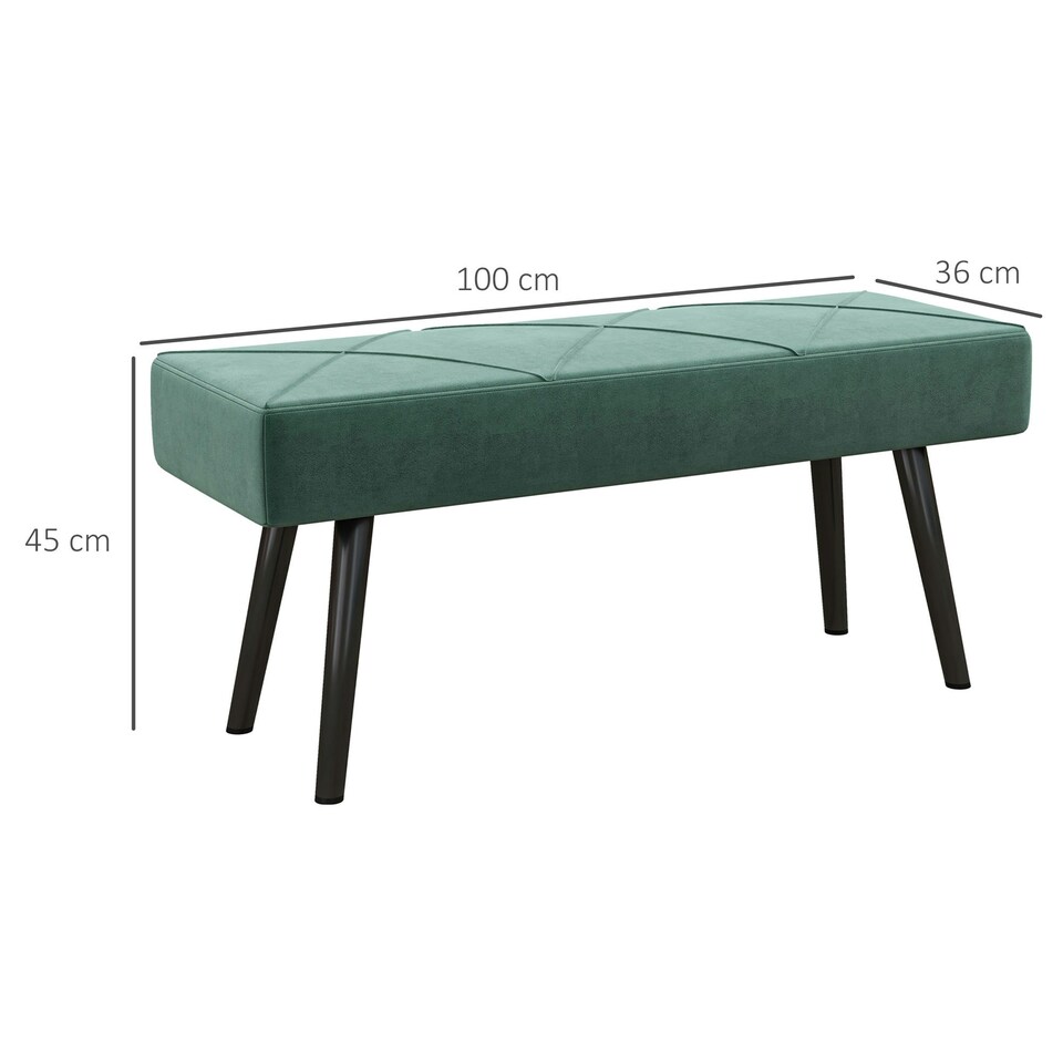 image 1 of HOMCOM End of Bed Bench, Upholstered Hallway Bedroom with Steel Legs, Green