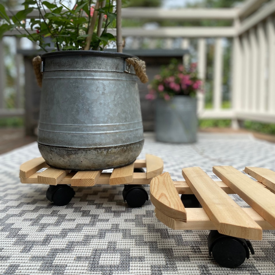image 1 of Round Wooden Plant Pot Trolley Caddy Movers (30cm) - Pack of 2