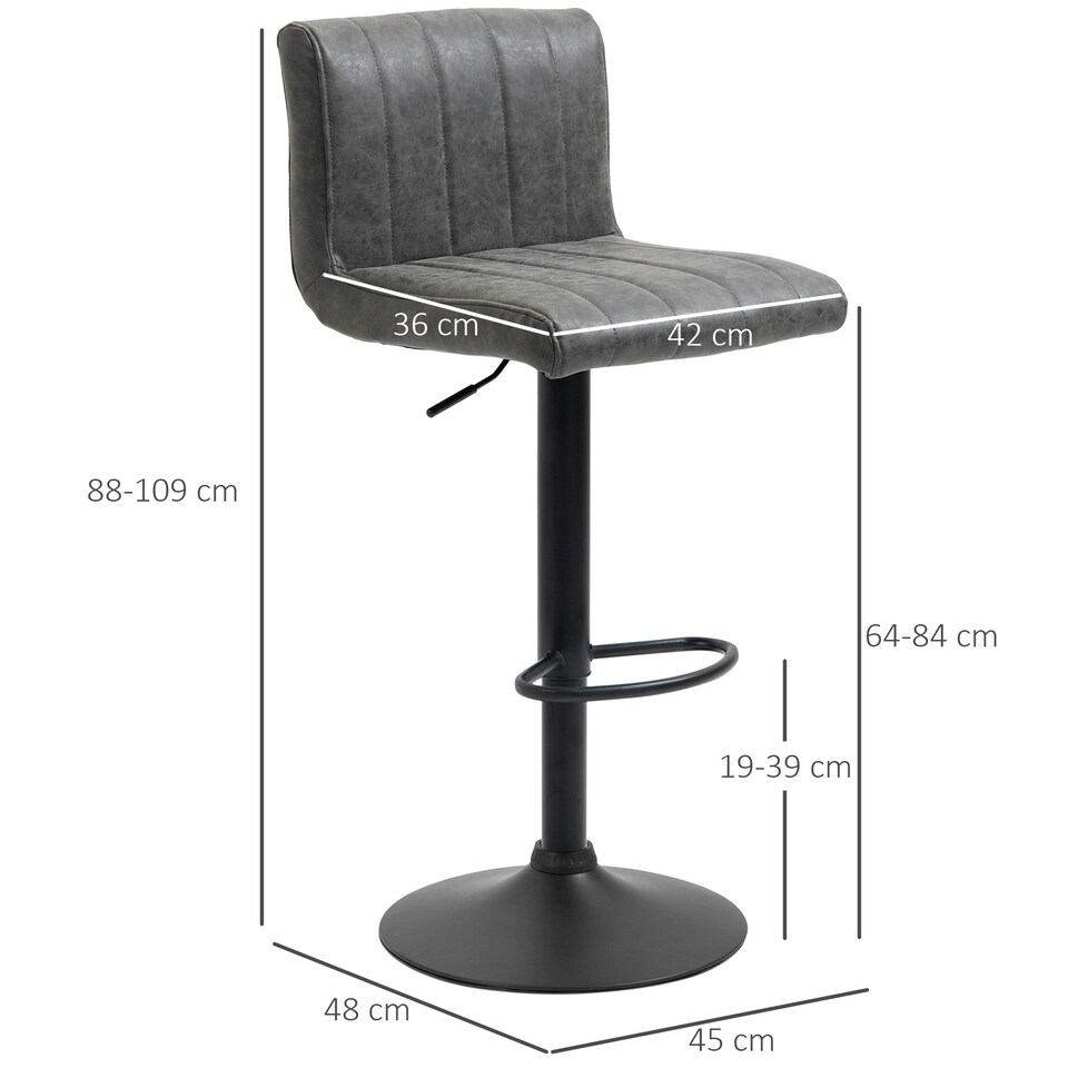 image 1 of HOMCOM Set of 2 Adjustable Height Bar Chairs with Footrest, Grey