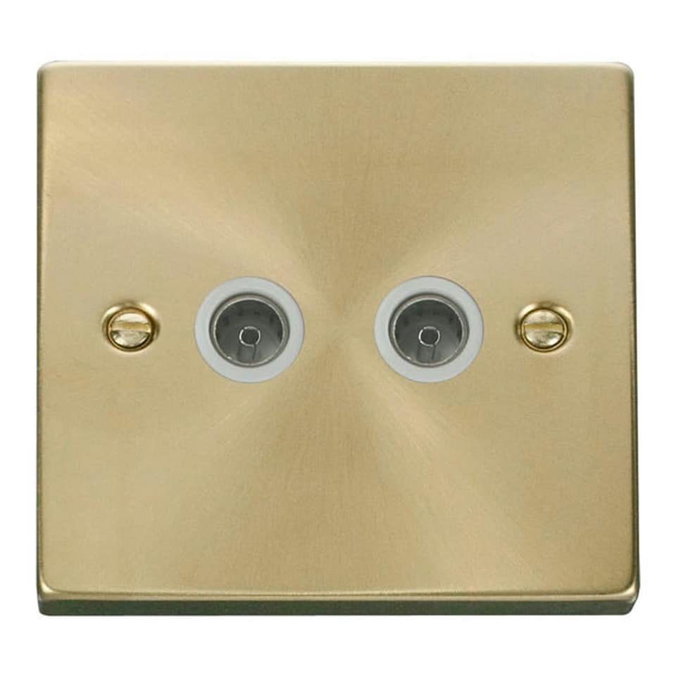 image 1 of SE HOME Satin / Brushed Brass 2 Gang Twin Coaxial TV Socket White | Satin Brass