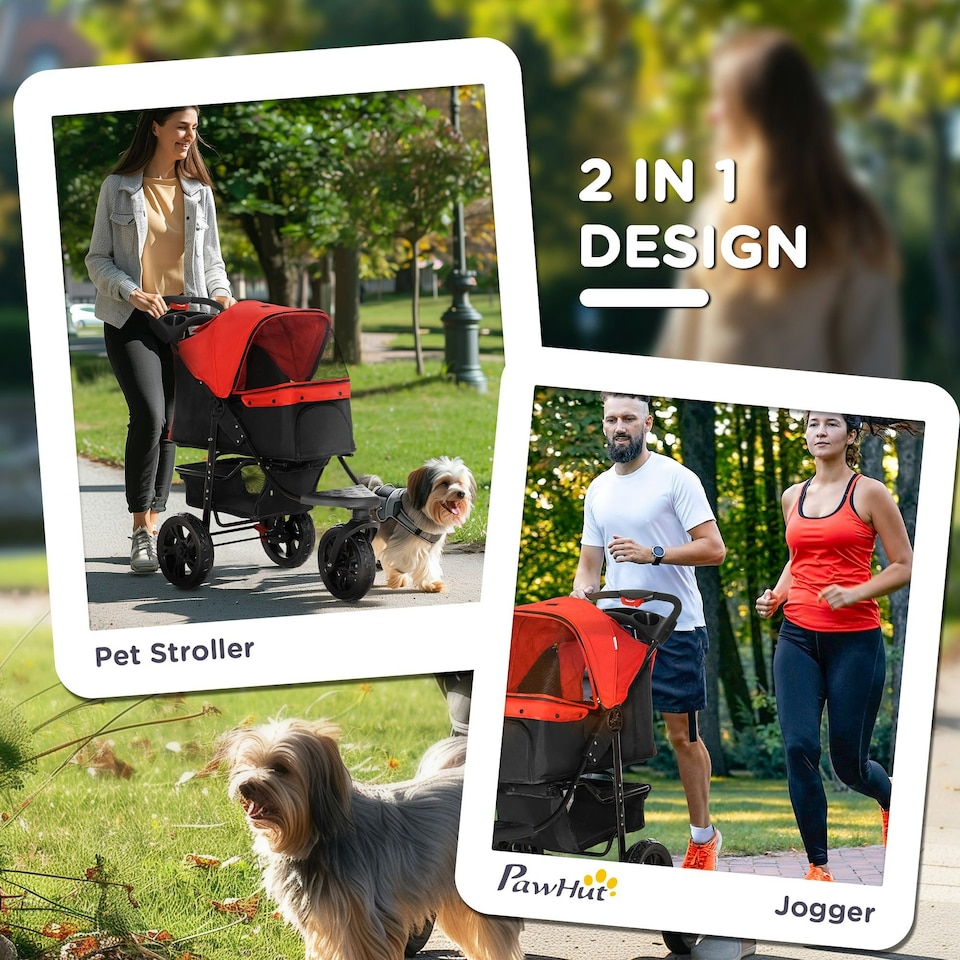 image 1 of PawHut Folding 3 Wheel Pet Stroller Travel Adjustable Canopy Storage Brake Red