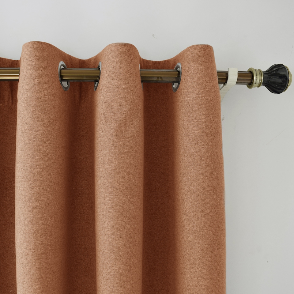 image 1 of Mustard Orange Linen Blackout Curtains - 46 x 63 Inch Drop - 2 Panel | Orange | One Size