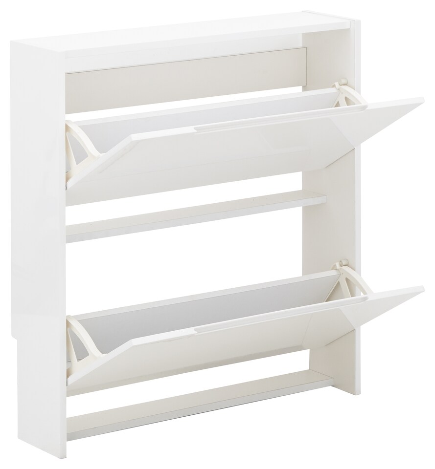 image 1 of Narrow High Gloss 2 Tier Shoe Cabinet | White | White