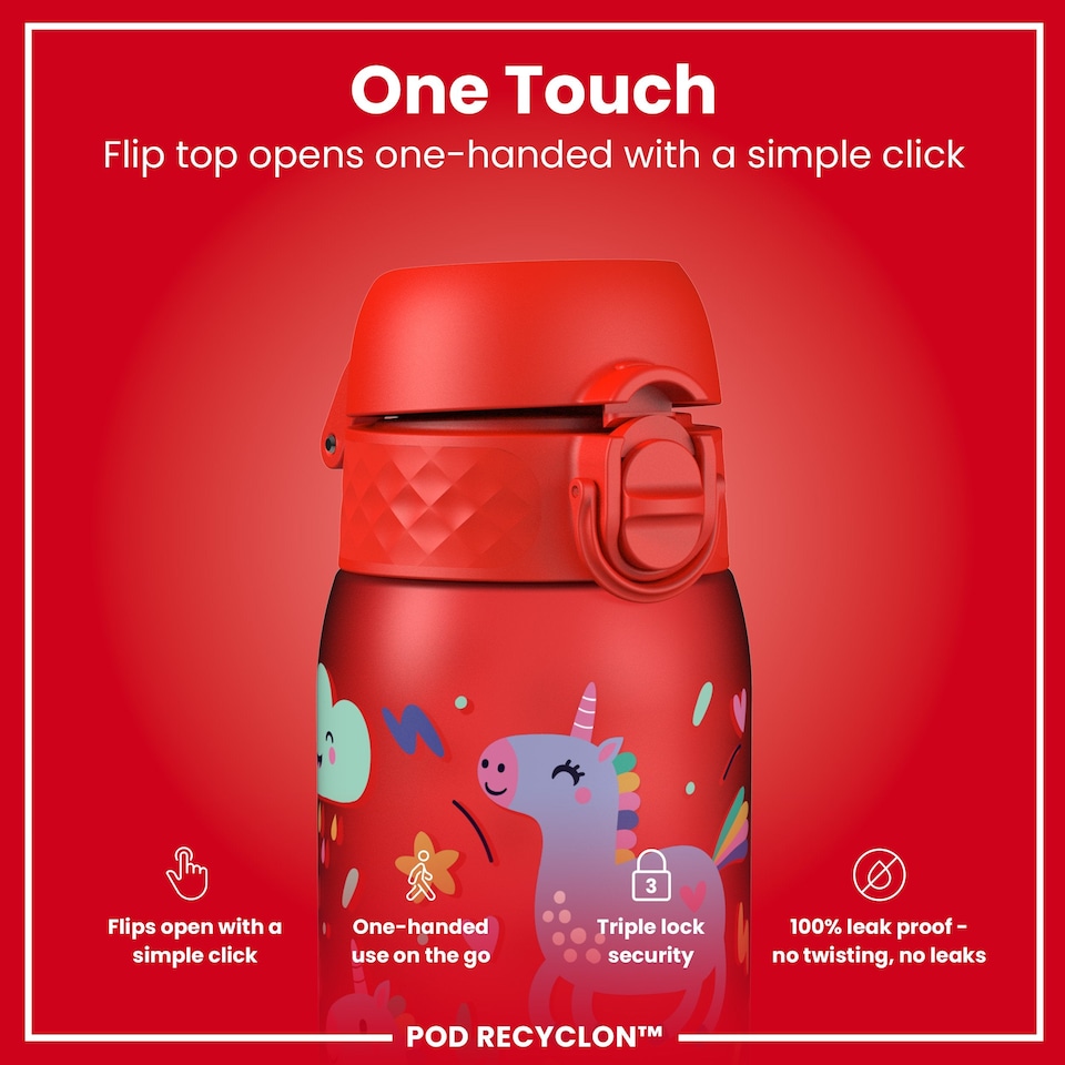 image 1 of Leak Proof Kids Water Bottle, BPA Free, 350ml (12oz) | Red | Unicorns Red | One Size