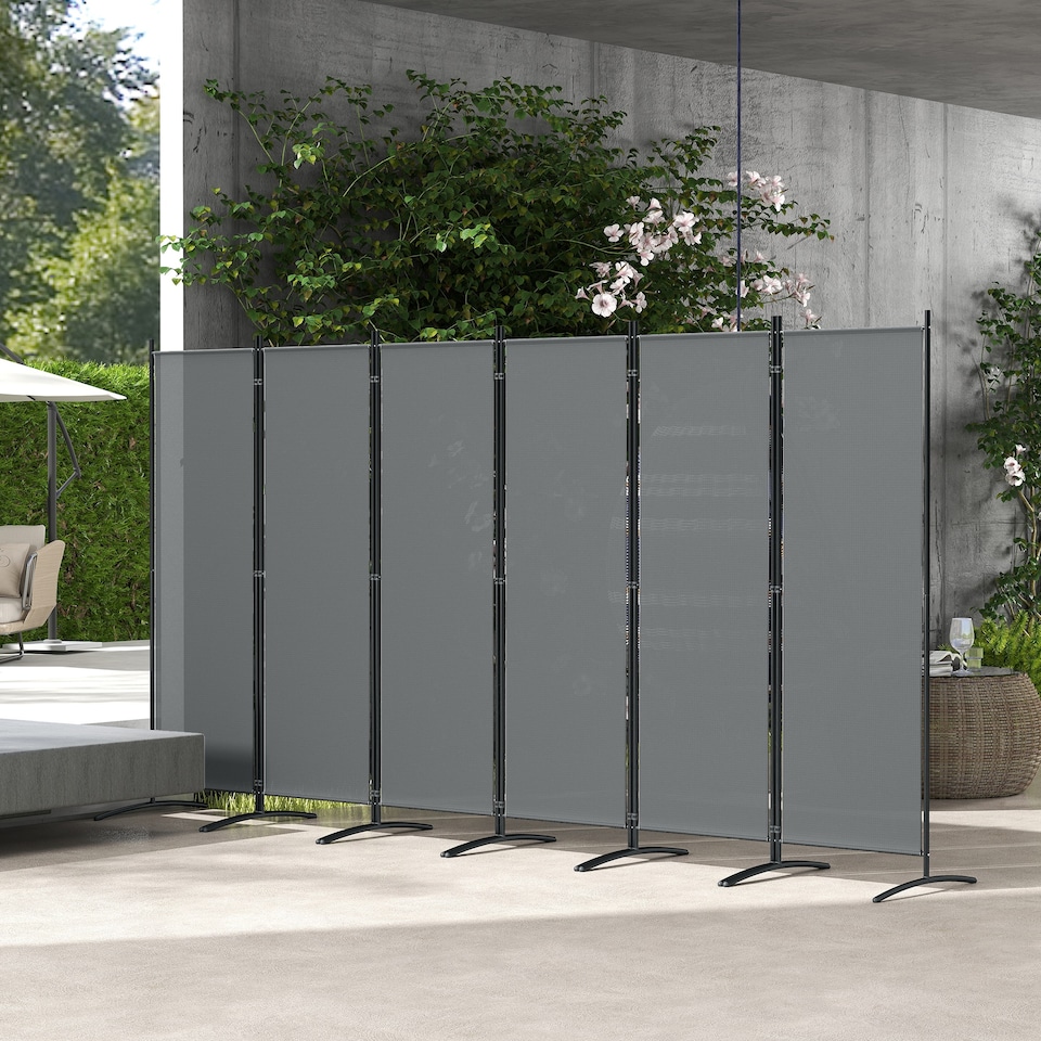 image 1 of Outsunny Garden Privacy Screen Foldable 6 Panel Room Divider, Dark Grey