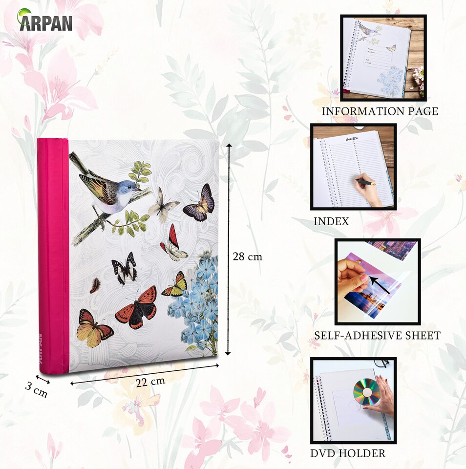image 1 of ARPAN Large Self-Adhesive Photo Album 36 Sheets 72 Sides Spiral Scrapbook Memory Album Butterfly Design