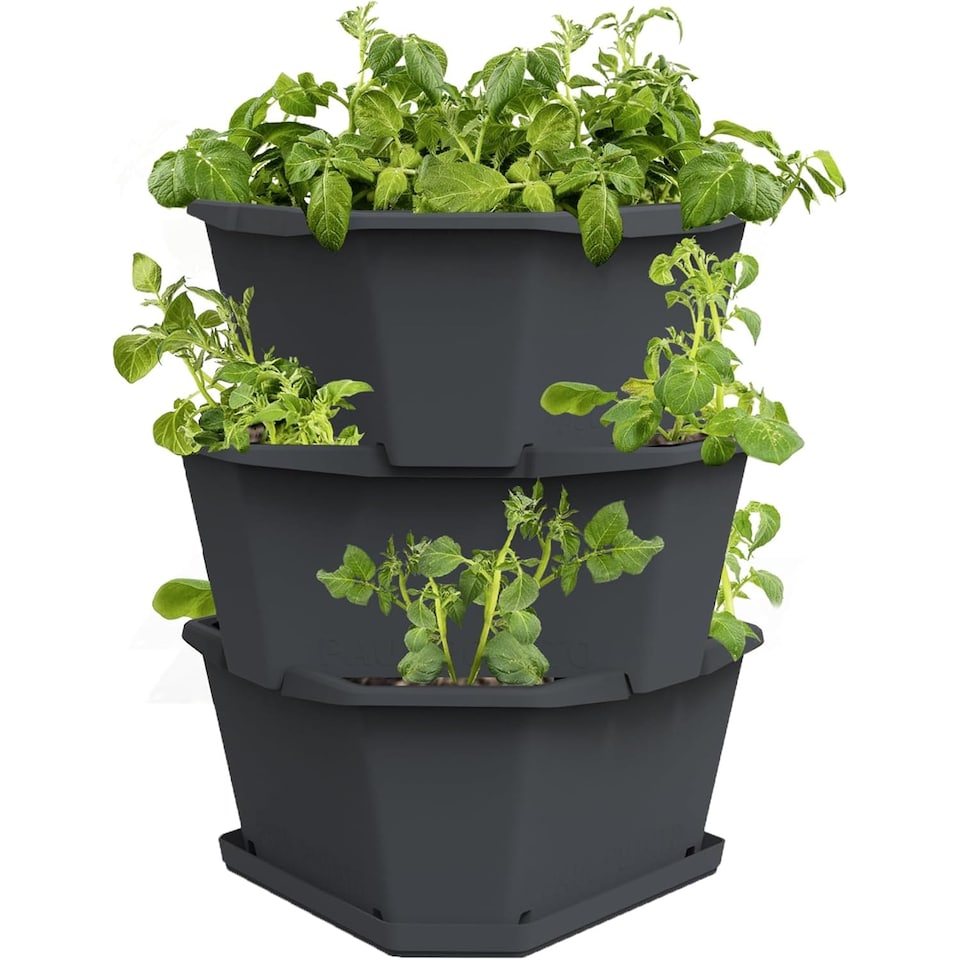 image 1 of GUSTA GARDEN Paul Potato Potato Tower 3-Tier anthracite - Raised Bed Potato Tower - Garden & Balcony - Pest protection - 0.2m² -42L Soil Capacity