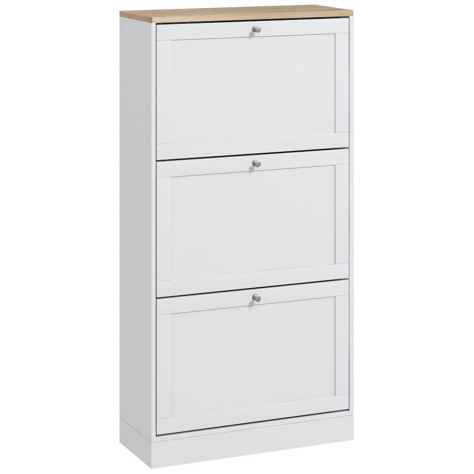 image 1 of HOMCOM Narrow Shoe Cabinet with 3 Flip Drawers for 18 Pairs of Shoes White