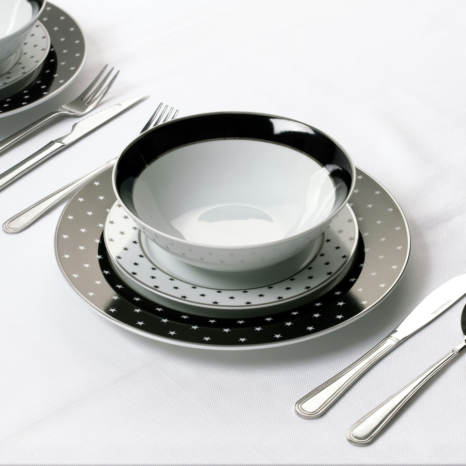 image 1 of 12pc Black Star with Platinum Band Rim Dinner Set