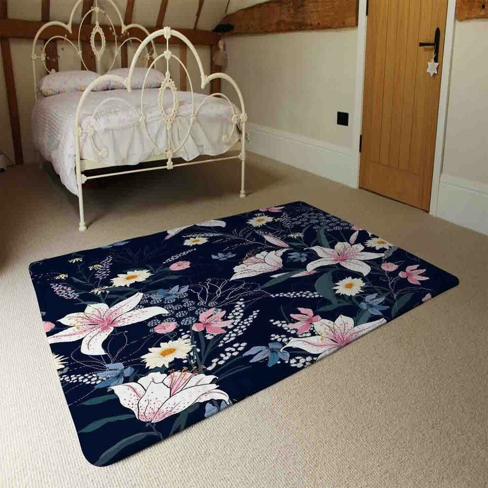 image 1 of Tropical White & Pink Flowers (Rug) Pink | XL: 160x230cm