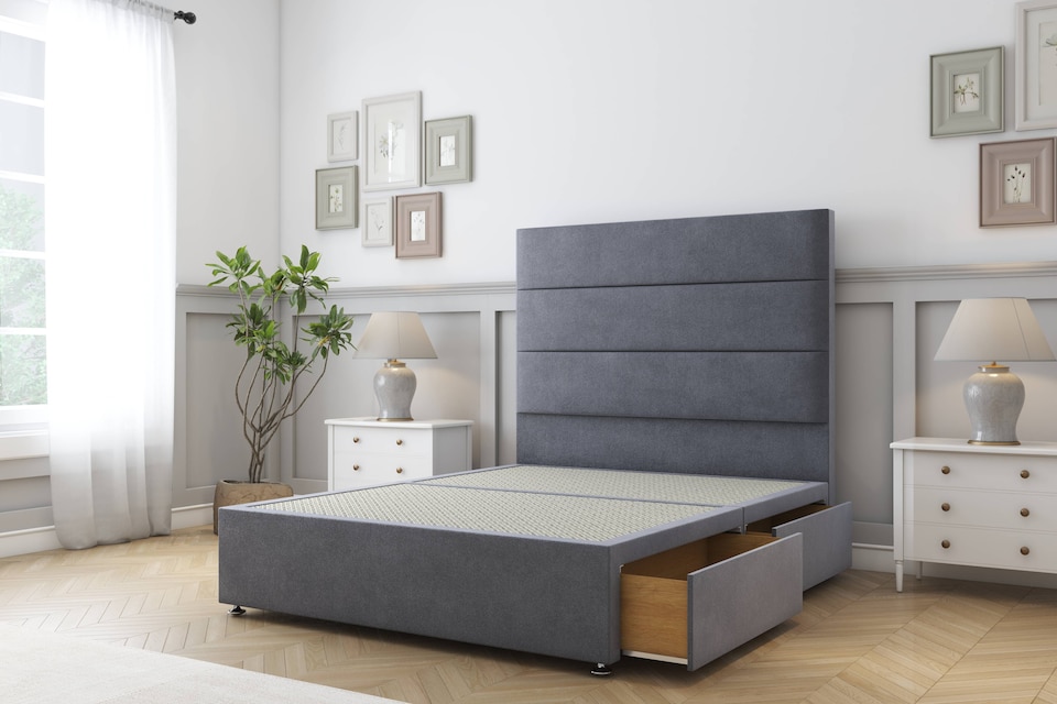 image 1 of Sloomy Texas Steel Plush Divan Bed With Mattress 4 Drawers With 54" Floor Standing Headboard 4' Small Double | Grey | Steel | Small Double | 1