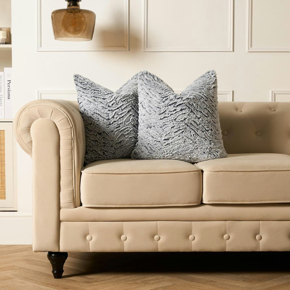 image 1 of OHS 2 x Two Tone Faux Fur Plush Cushion Covers, 45x45cm - Grey