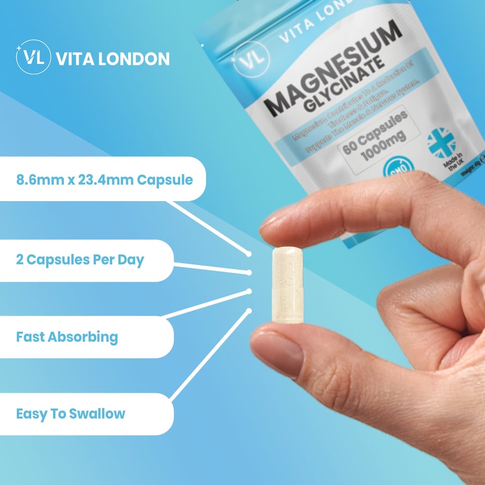 image 1 of Magnesium Glycinate Capsules - 1000mg - High Strength - 60 Capsules