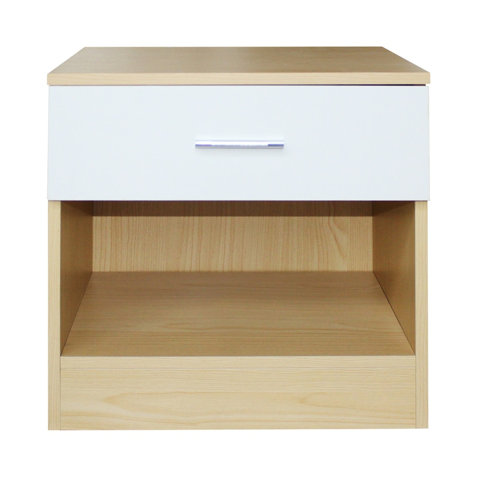 image 1 of Modern Bedside Table with Drawer and Open Shelf High Gloss In Oak and White White | Oak