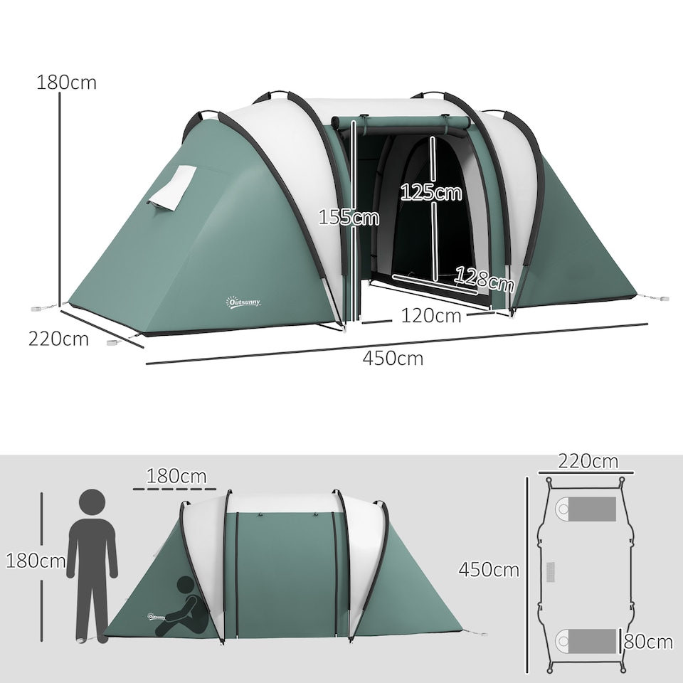 image 1 of Outsunny 2 Bedroom Camping Tent with Living Area, 3000mm Waterproof, Blue