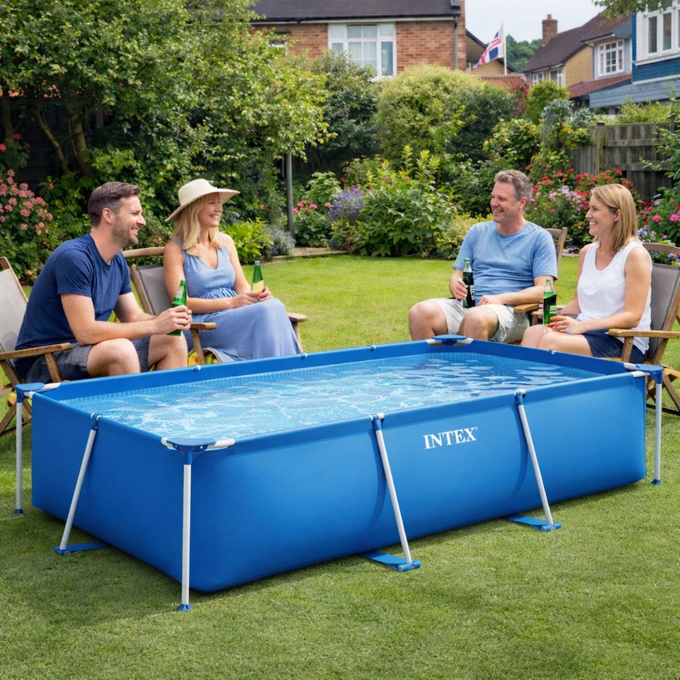 image 1 of Rectangular Frame Swimming Pool 450 x 220 x 84 cm Large Family Garden Pool with Durable Steel Frame
