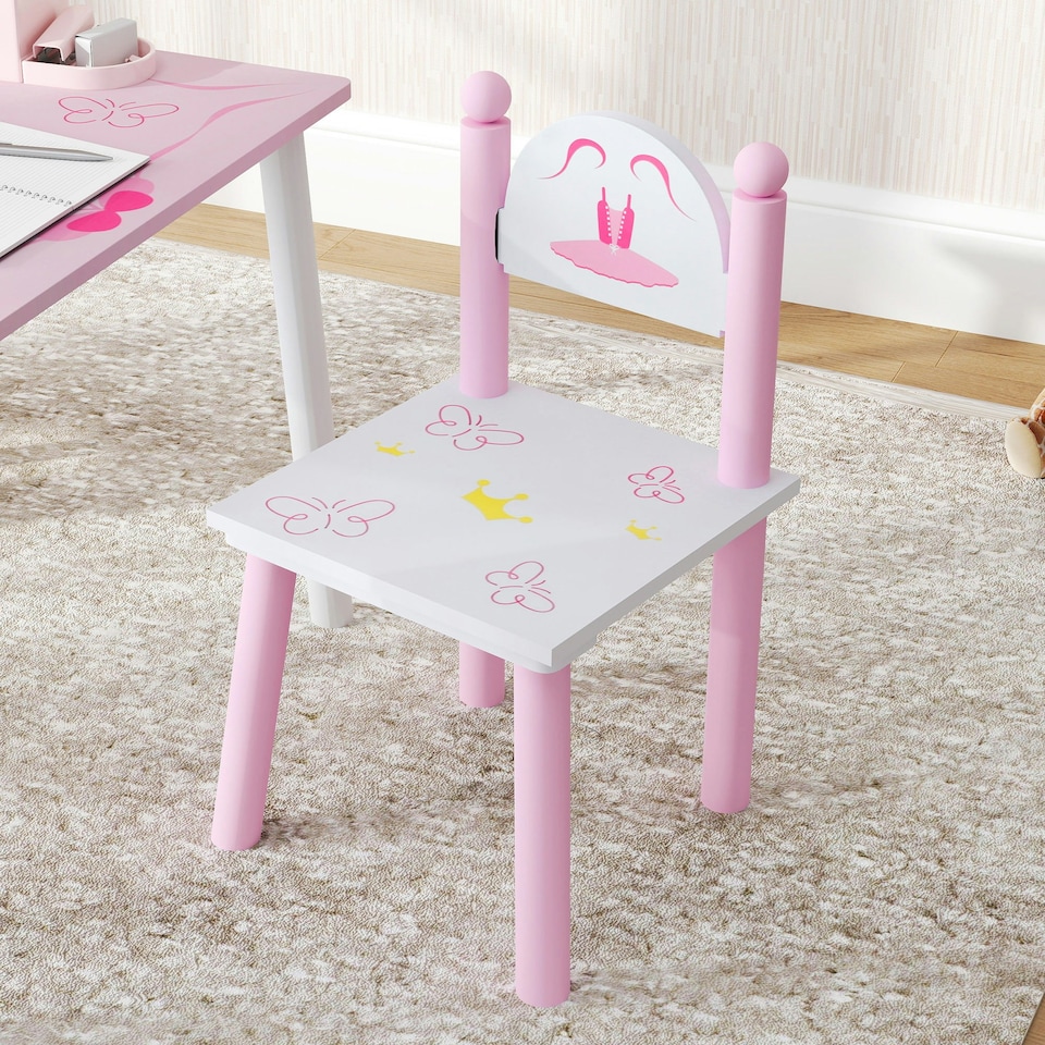 image 1 of AIYAPLAY Princess-Designed Toddler Table and 2 Chairs Set, for Playroom Pink