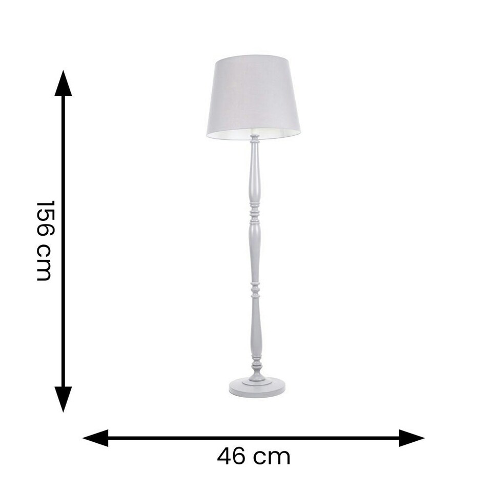 image 1 of ValueLights Victoria Grey Wood Traditional Stem Floor Lamp with Grey Fabric Tapered Shade and LED Bulb
