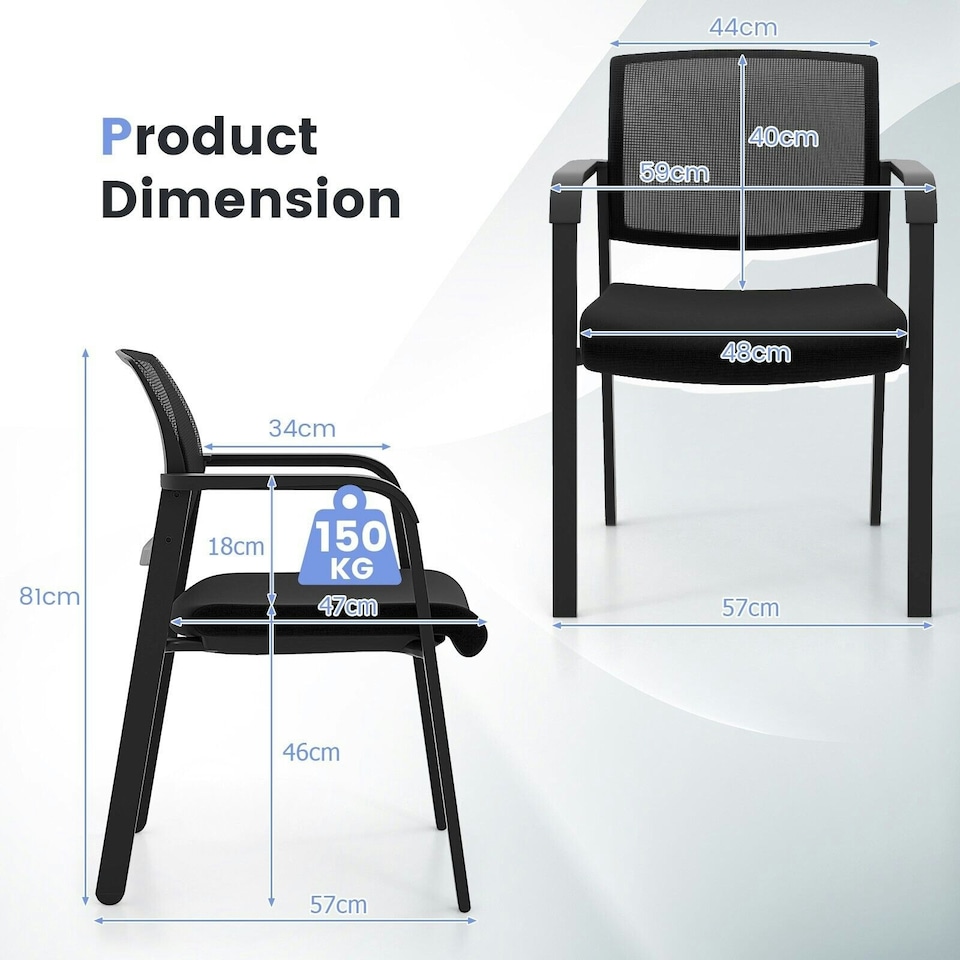 image 1 of COSTWAY Set of 2 Meeting Waiting Room Office Chairs Stackable Black
